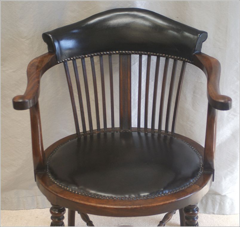 9060 Antique Victorian Mahogany & Leather Desk Chair Back & Seat (2)
